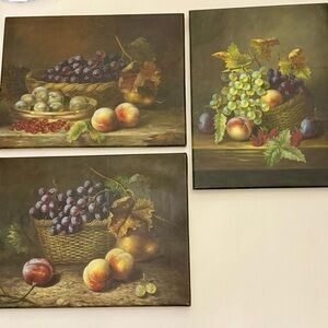 Set of Three vintage Fruit Basket oil Paintings